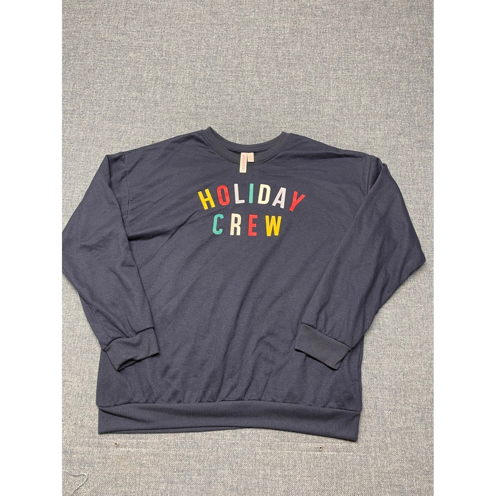 Joyspun Holiday Crew Pajama Top Navy Blue Long Sleeve Flame Resistant XL 14-16